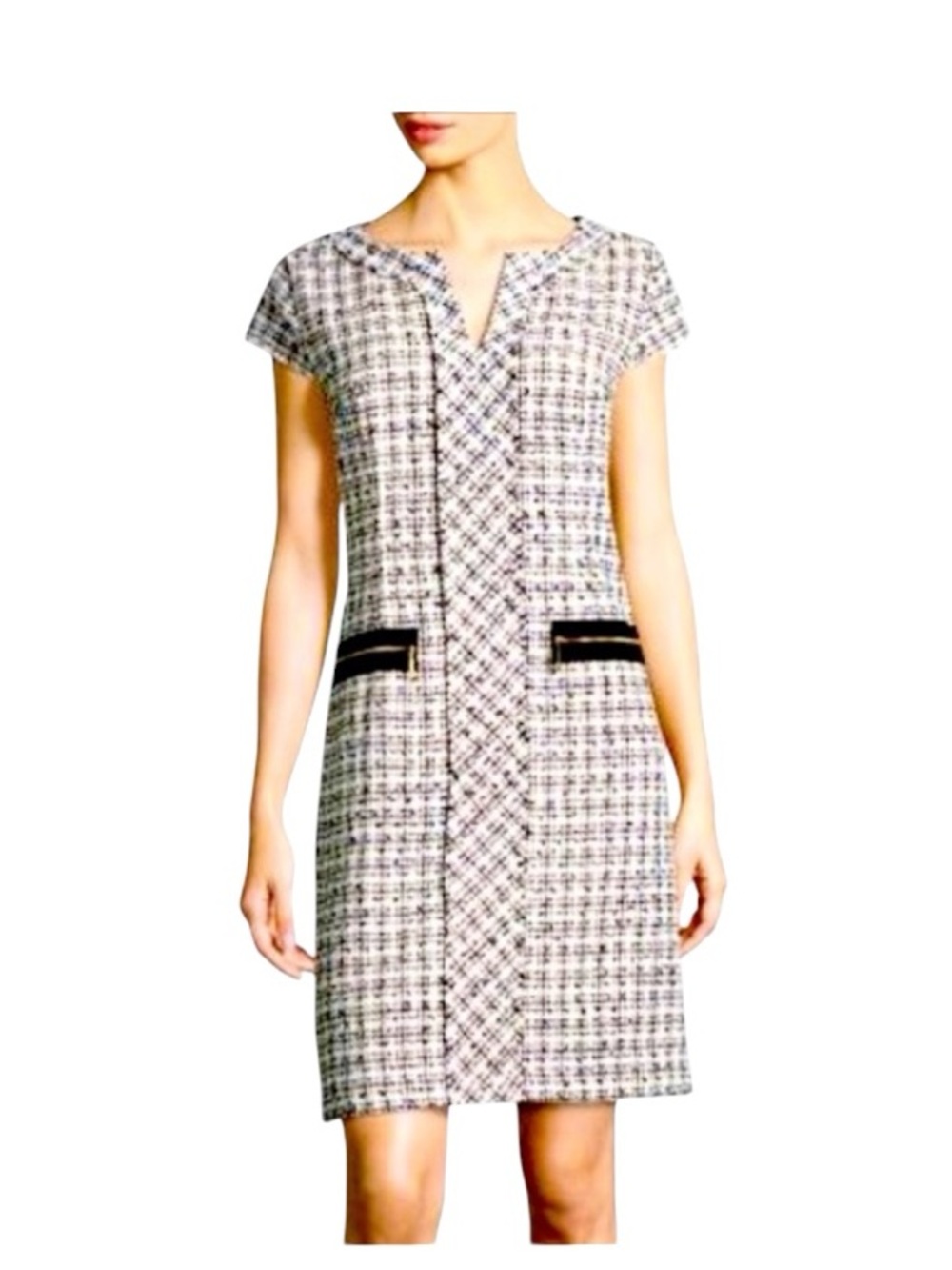 NWT Karl Lagerfield Paris Tweed Sheath Dress Cotton w Lining Gold Hardware Sz 0